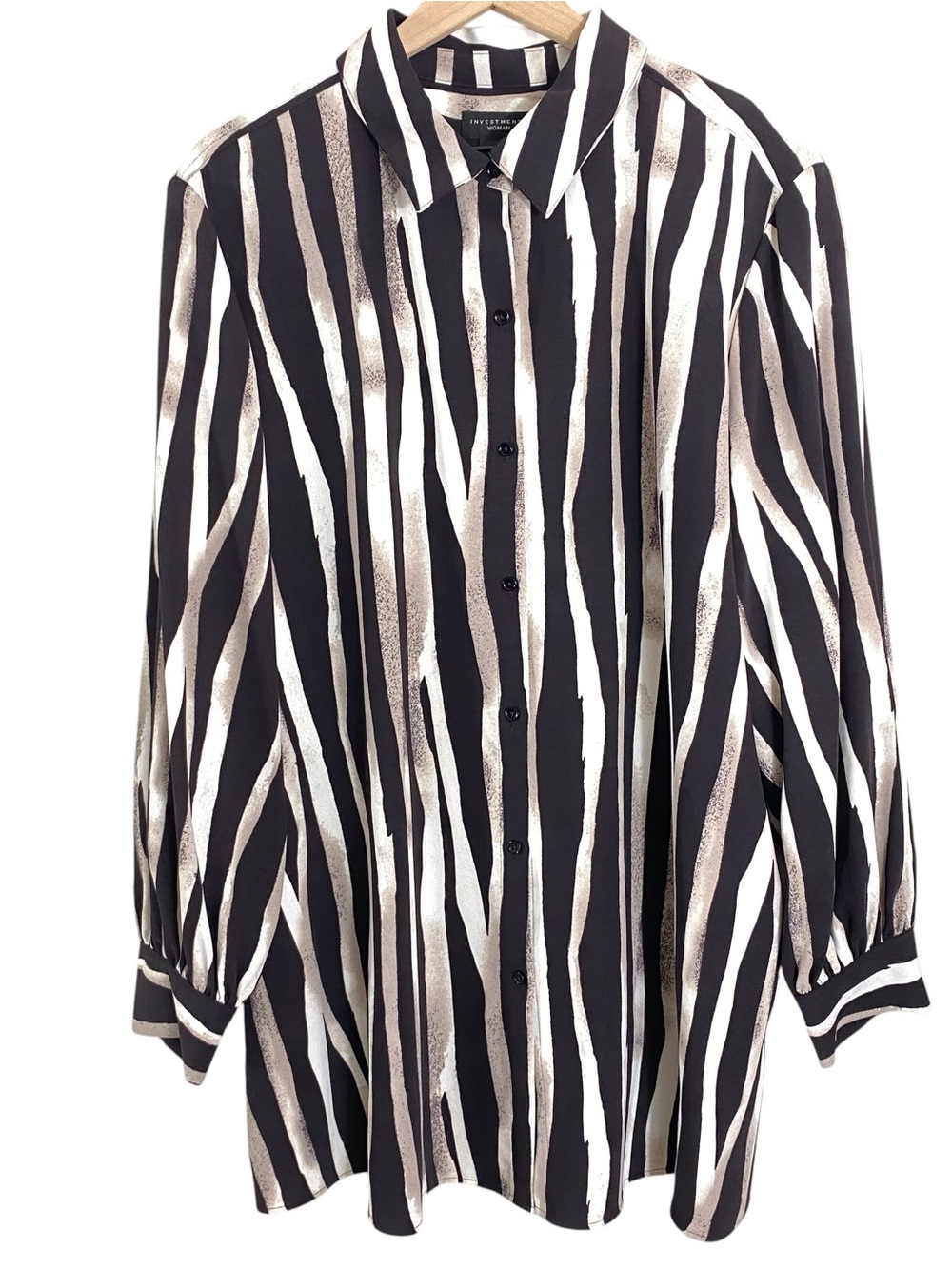 Investments Woman Blouse Plus Size 2X Zebra Stripe Button Down Tunic Multicolor